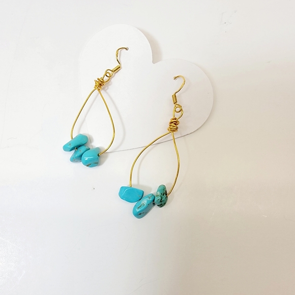 ♡Turquoise Boho Earrings, Wire Wrapped - Picture 4 of 4